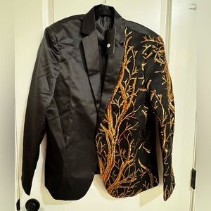 Black Gold Sequin Embellished Blazer Jacket Size L New With Tags